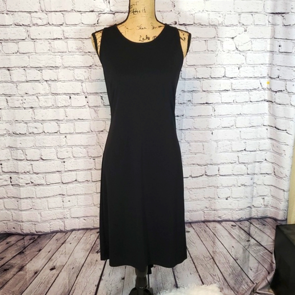 Moda International Black Asymmetrical Dress Lace-Up Back Size M EUC